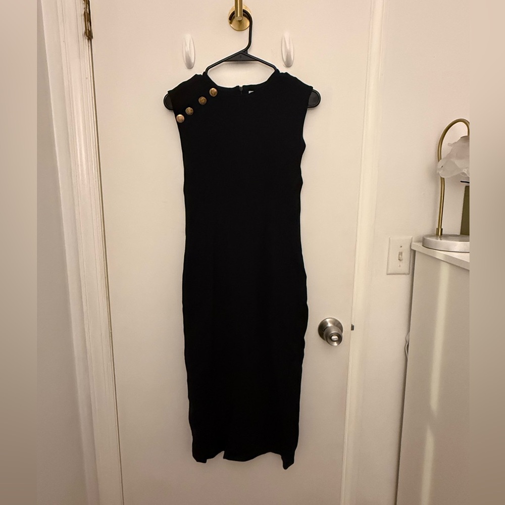 Zara Black Midi Dress with Gold Buttons